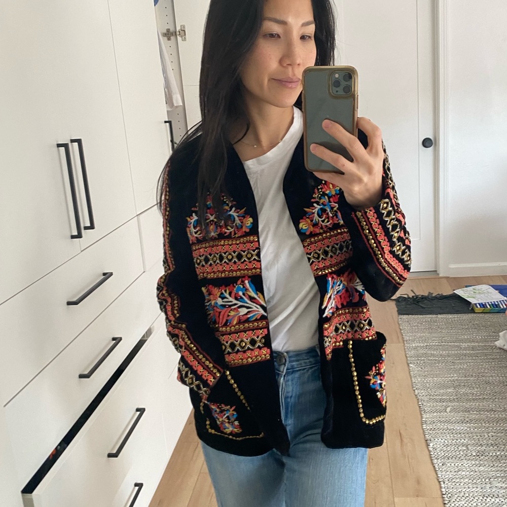 Zara embroidered velvet blazer